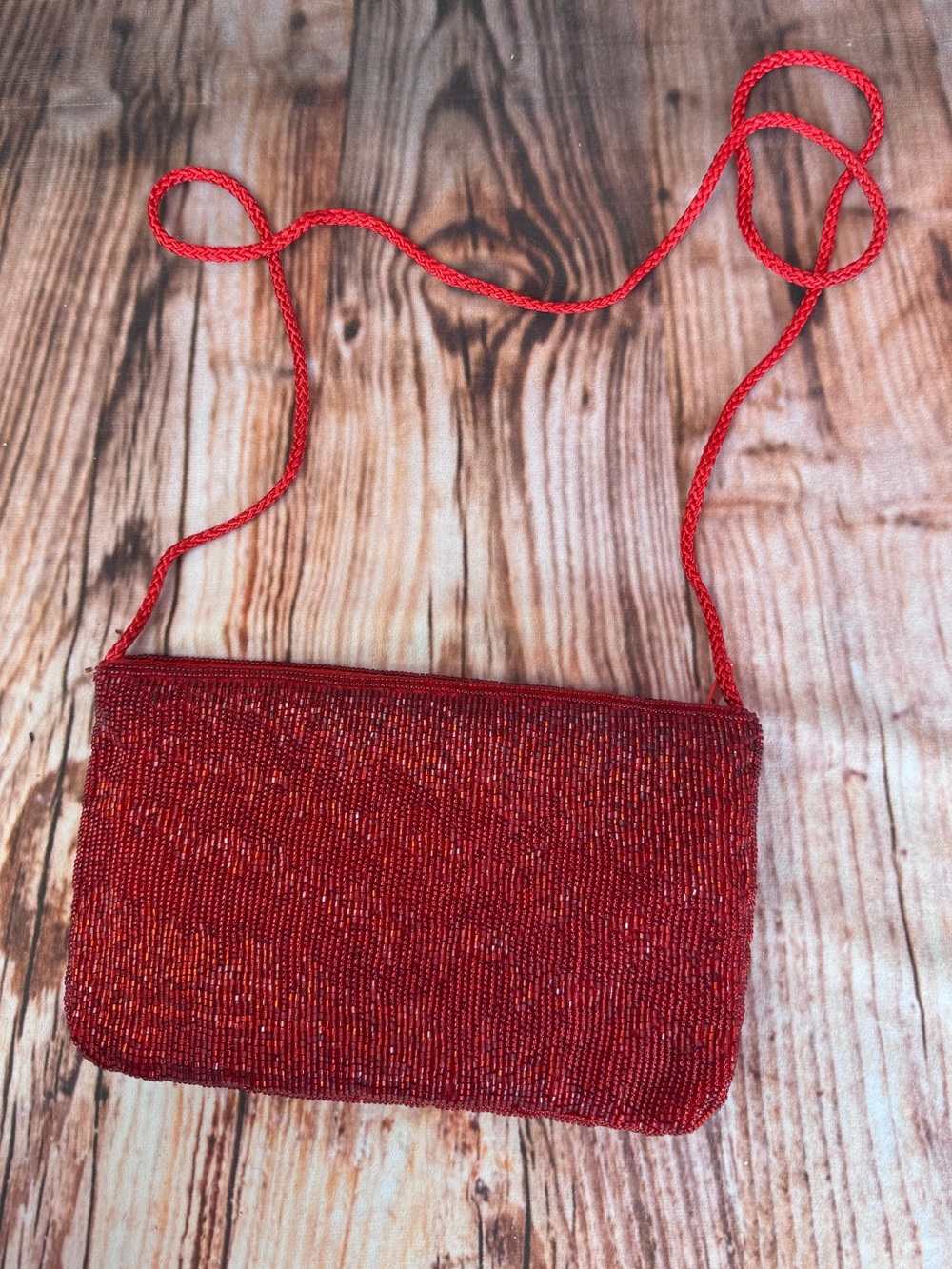 Lord and Taylor Vintage Red Beaded Evening Clutch Crossbody Bag Purse